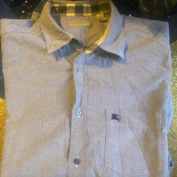 BURBERRY BRIT MEN’s LIGHT GREY-BLUE VINTAGE AUTHENTIC FULL-SLEEVE Shirt RARE LUX - Picture 3 of 16